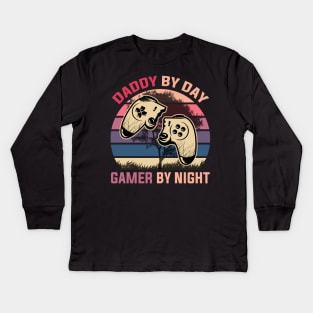 Daddy By Day Gamer By Night Kids Long Sleeve T-Shirt